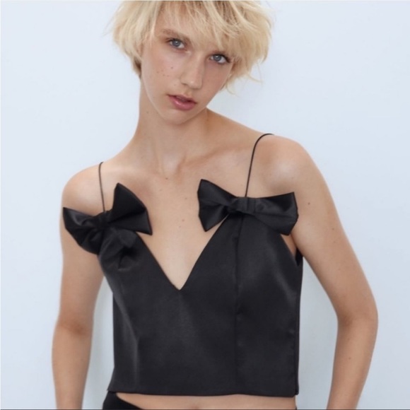 Zara Tops Zara Satin Bow Crop Top Poshmark